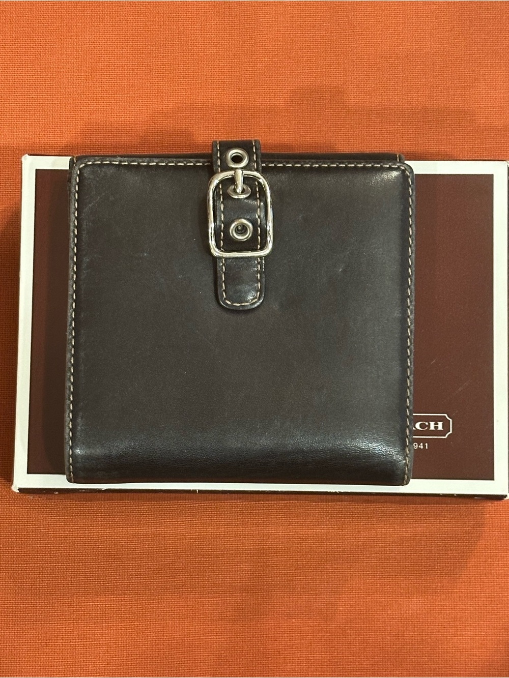 Coach Brown and Tan Leather Snap Wallet